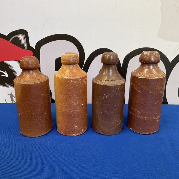 Antique salt glazed stoneware bottles from Hounslow, Staines, Wimbledon and Reading.