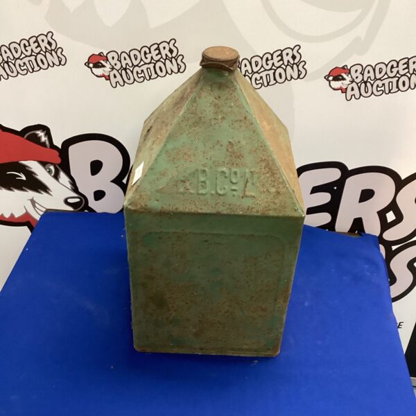 Vintage LBC petrol can, a collectible fuel container.
