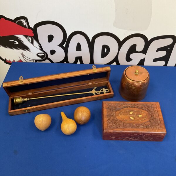 Vintage nautical candle snuffer and copper tobacco jar lot.