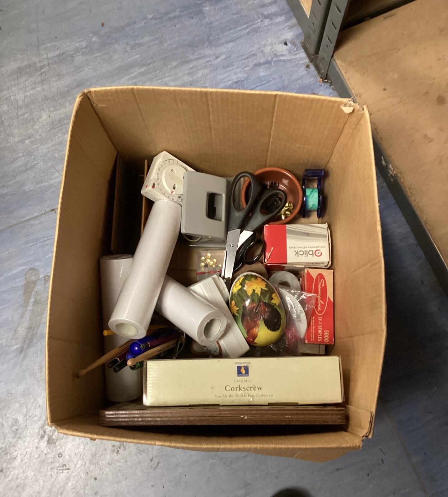 Box of mixed office equipment inc staplers