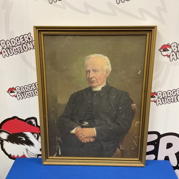 Vintage oil painting of a priest in clerical attire.