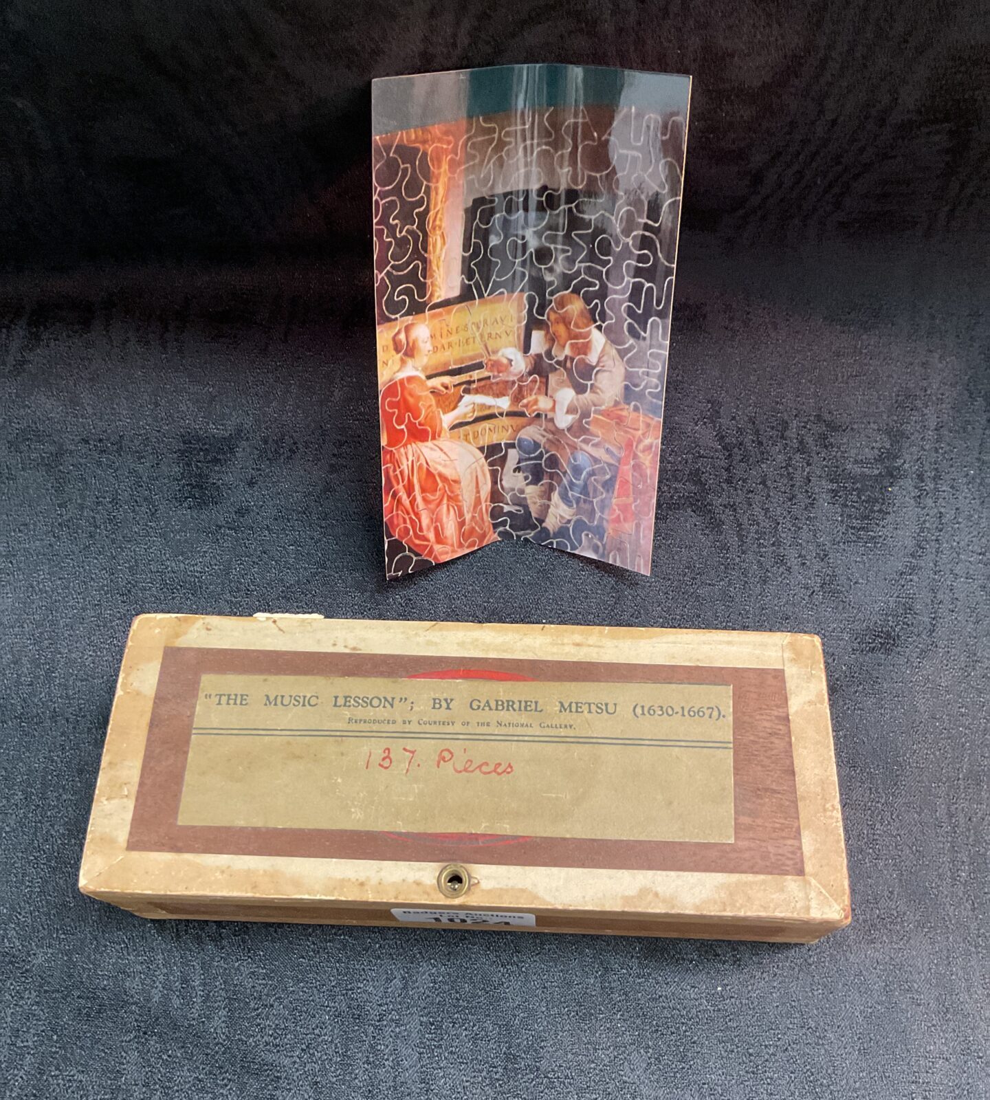 Vintage wooden puzzle The music lesson  by Gabriel metsu in choicest Turkish tobacco box