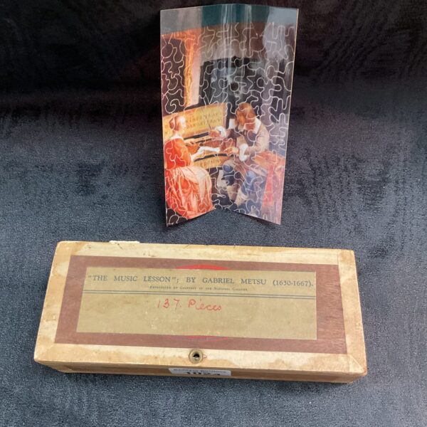 Vintage wooden puzzle The music lesson  by Gabriel metsu in choicest Turkish tobacco box