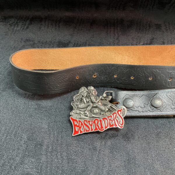 Vintage easy rider belt buckle with motorcycle scene.