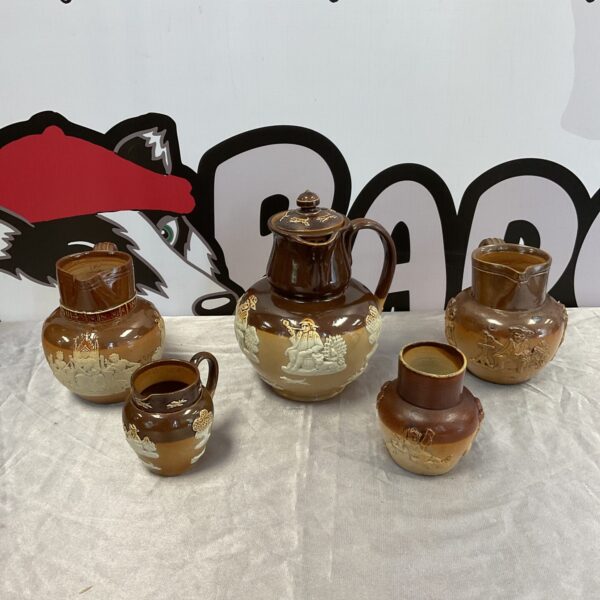 Five victorian royal doulton Lambeth ware jugs