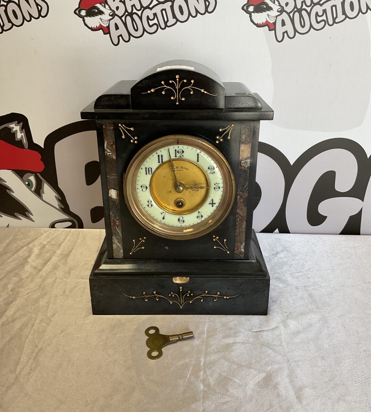 H & w bird paris victorian slate & marble group with key