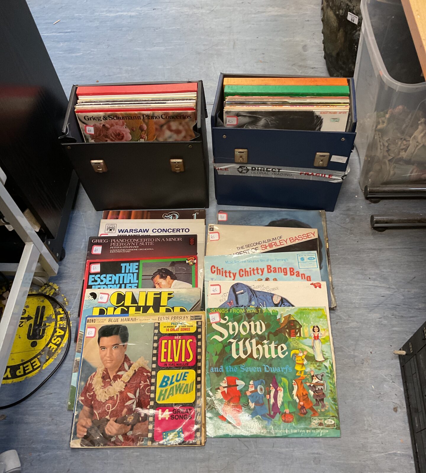 Two cases of 12” vinyl records including soundtracks