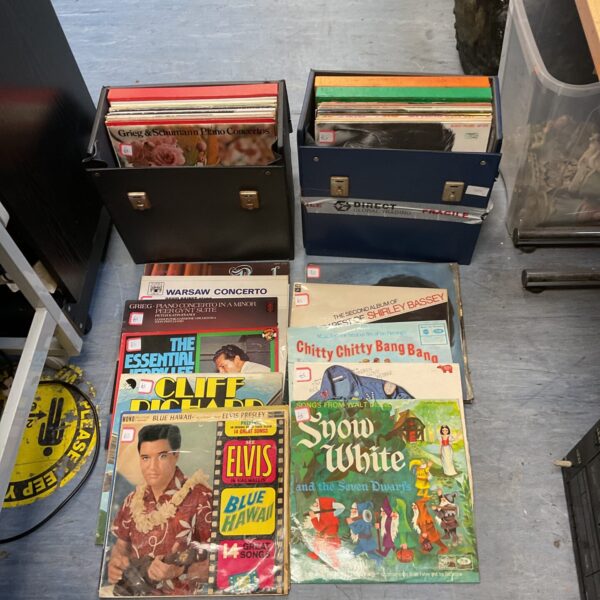 Two cases of 12” vinyl records including soundtracks