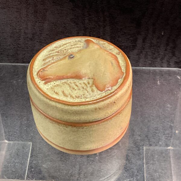 Vintage Cornish pottery trinket pot with horse head lid.