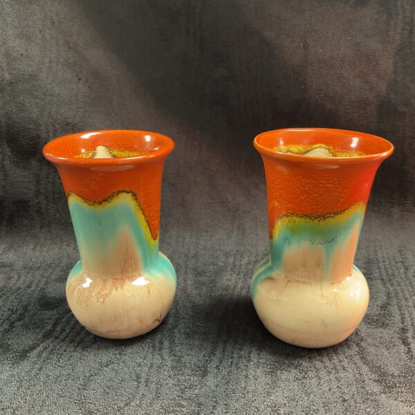 Pair of vintage Art Deco drip glaze vases from West Germany.