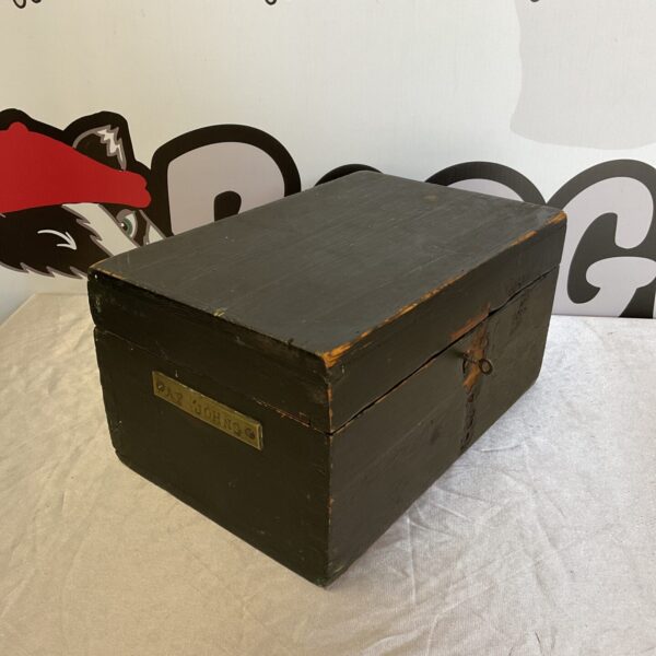 Vintage wooden lock box with af johns with key