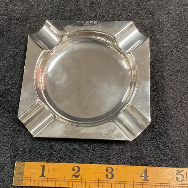 Hallmarked silver ashtray by Asprey, vintage collectible home decor.