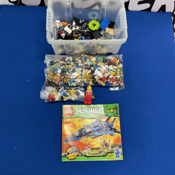 Mixed LEGO minifigure lot with various parts and accessories.