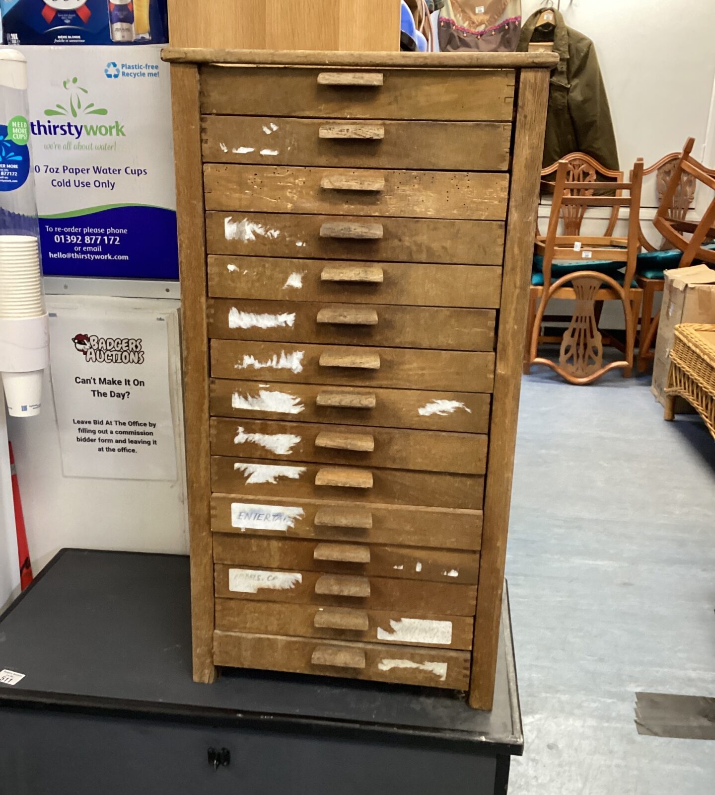 Vintage wooden set of engineers drawers