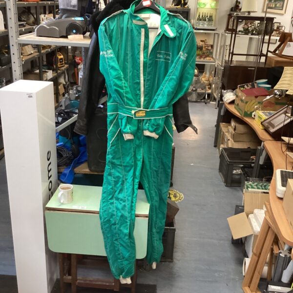 Green Barry Lee Racewear flame resistant race suit for motorsport.