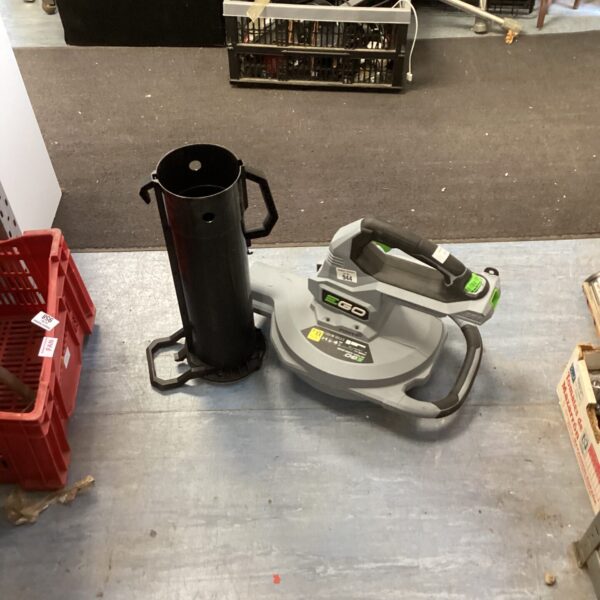 Used Ego cordless leaf blower for garden cleaning.