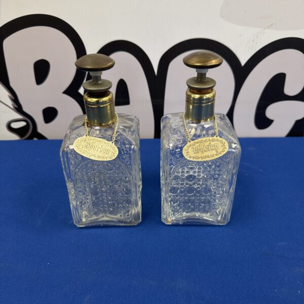 Vintage mid-century modern decanter pair for whisky and bourbon.