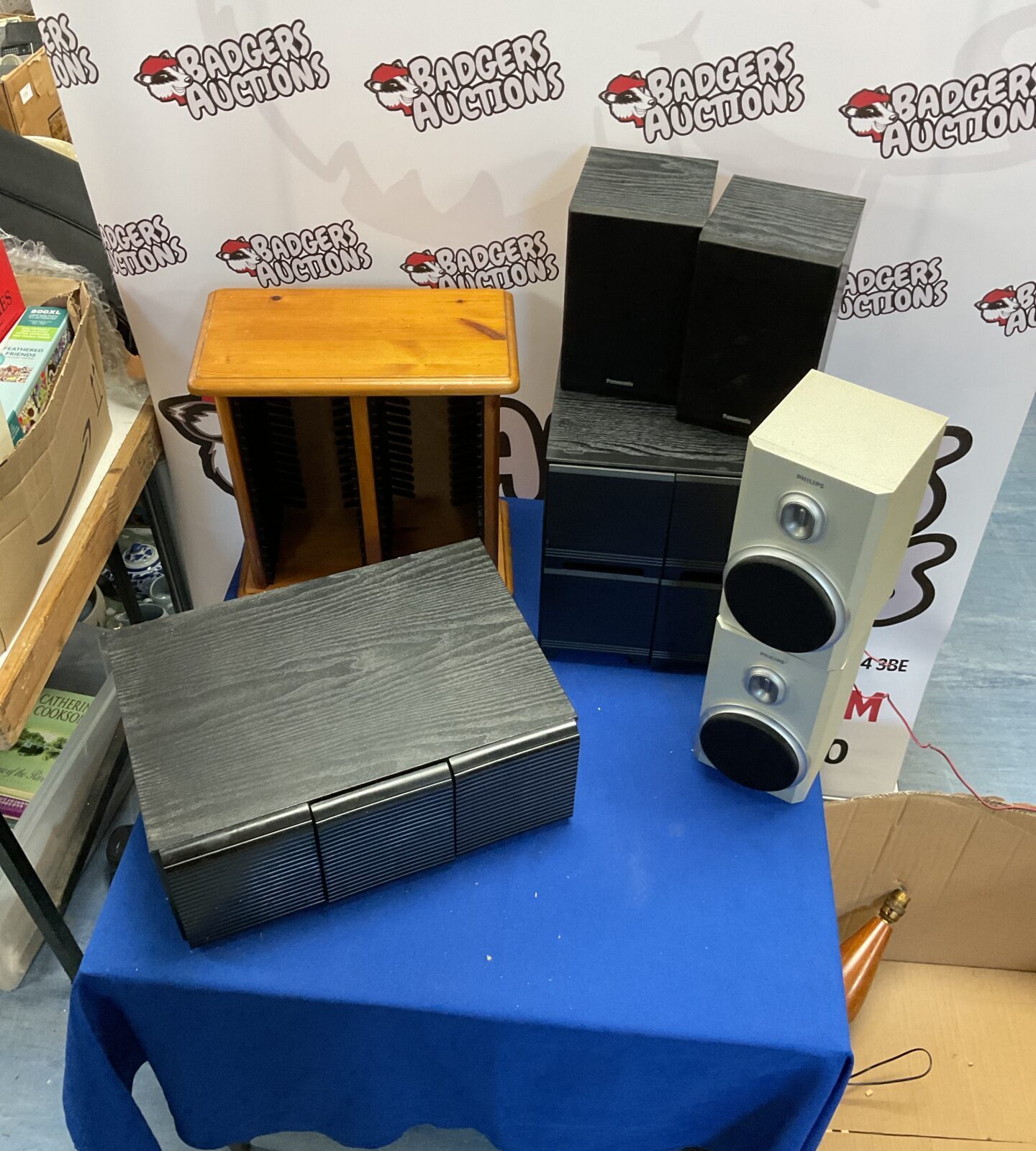 3 cassette storage units with panasonic and phillips speakers