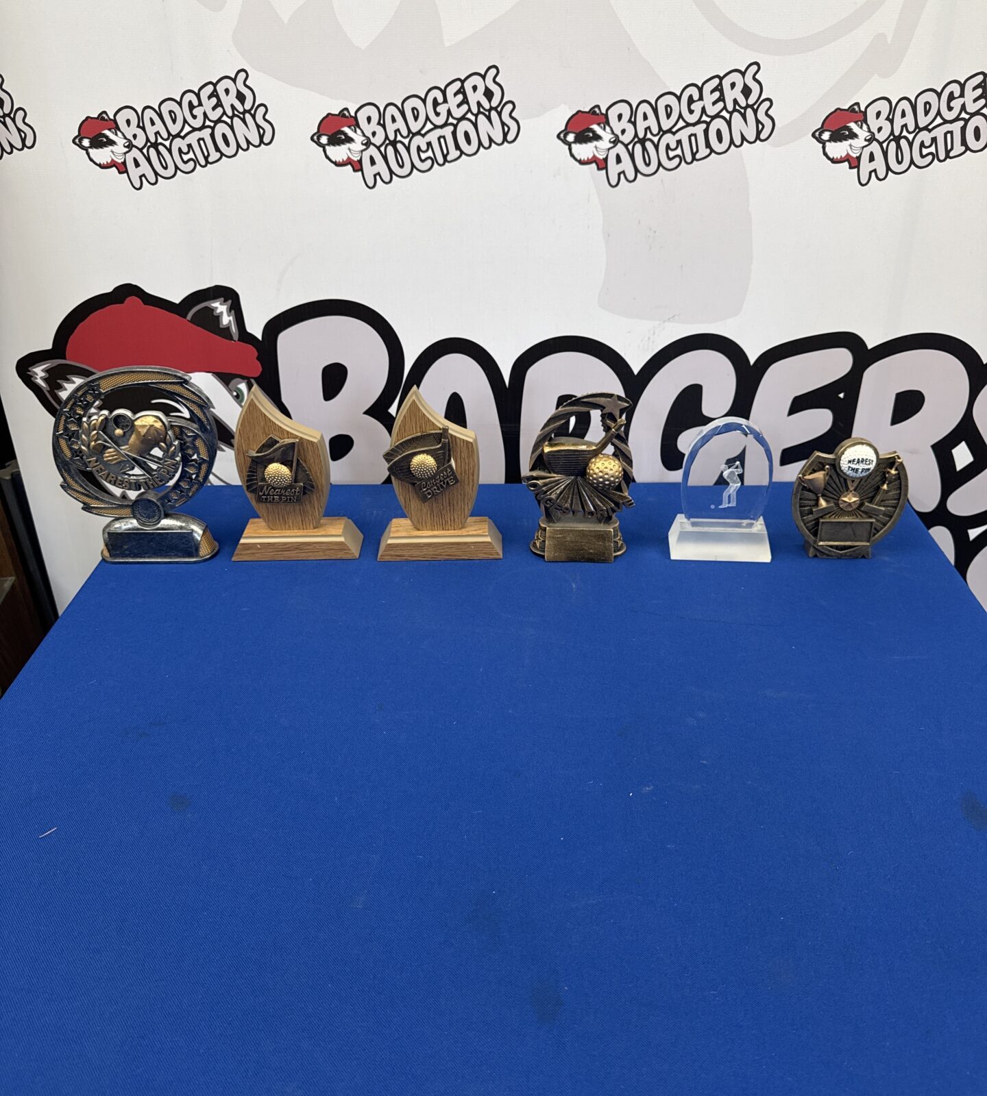 Six assorted golf trophies