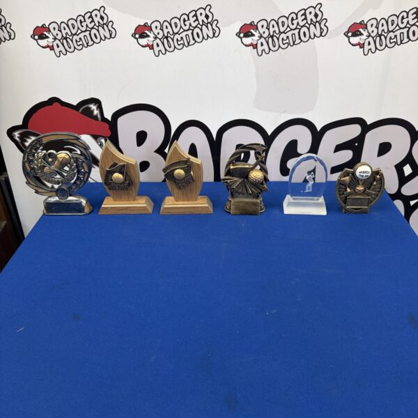 Six assorted golf trophies