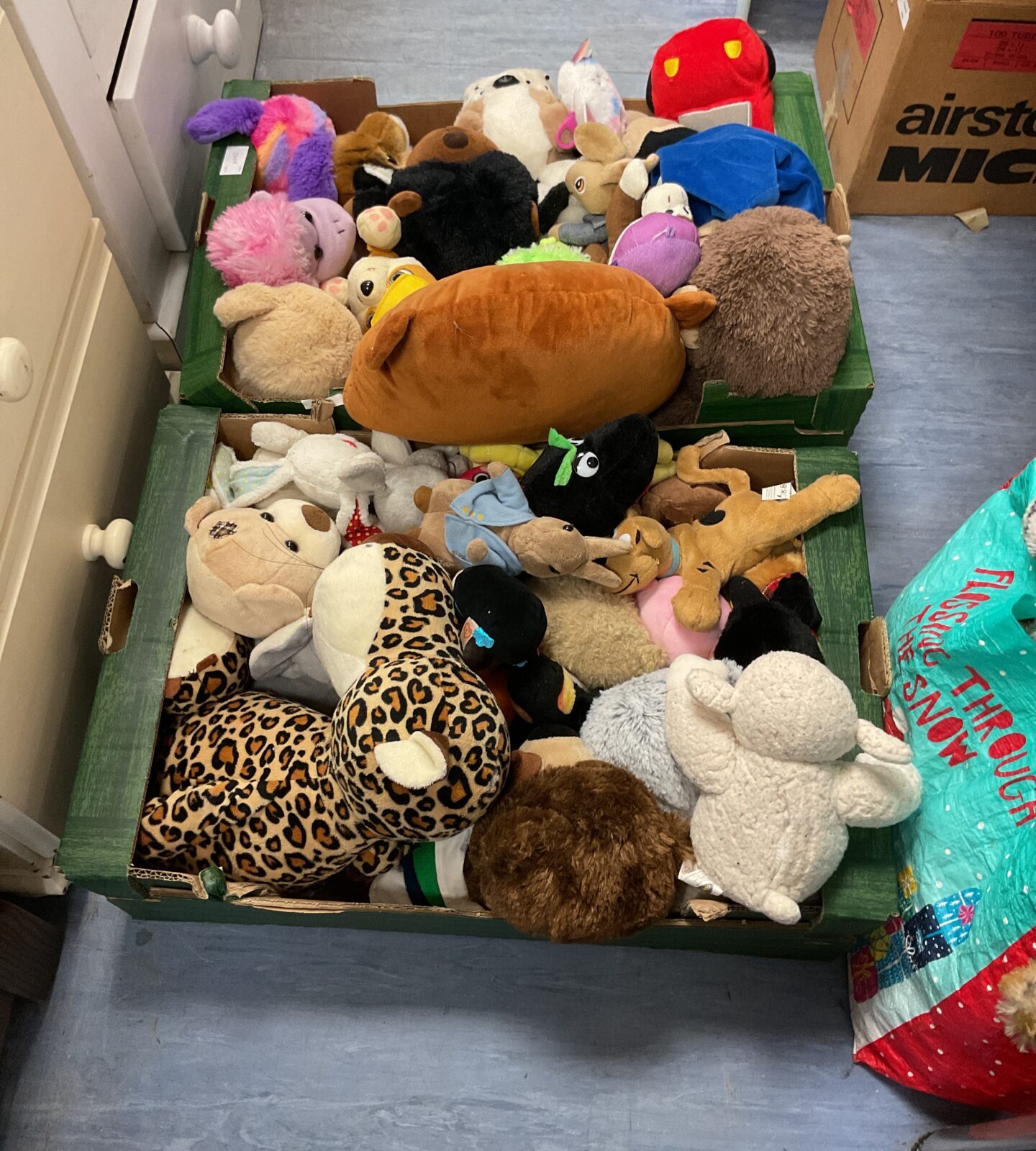 Two crates full of mixed soft toys inc scooby doo, spinmaster and ty beanie