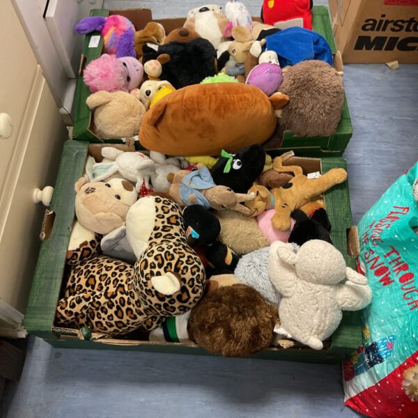 Two crates full of mixed soft toys inc scooby doo, spinmaster and ty beanie