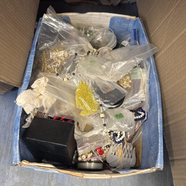 Assorted costume jewellery lot with necklaces, brooches and earrings.