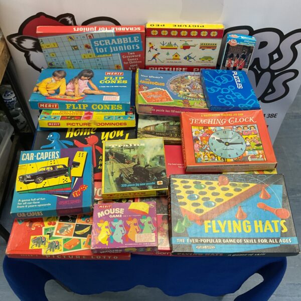 Box full of vintage board games inc waddingtons, walt disney, merit and chad valley