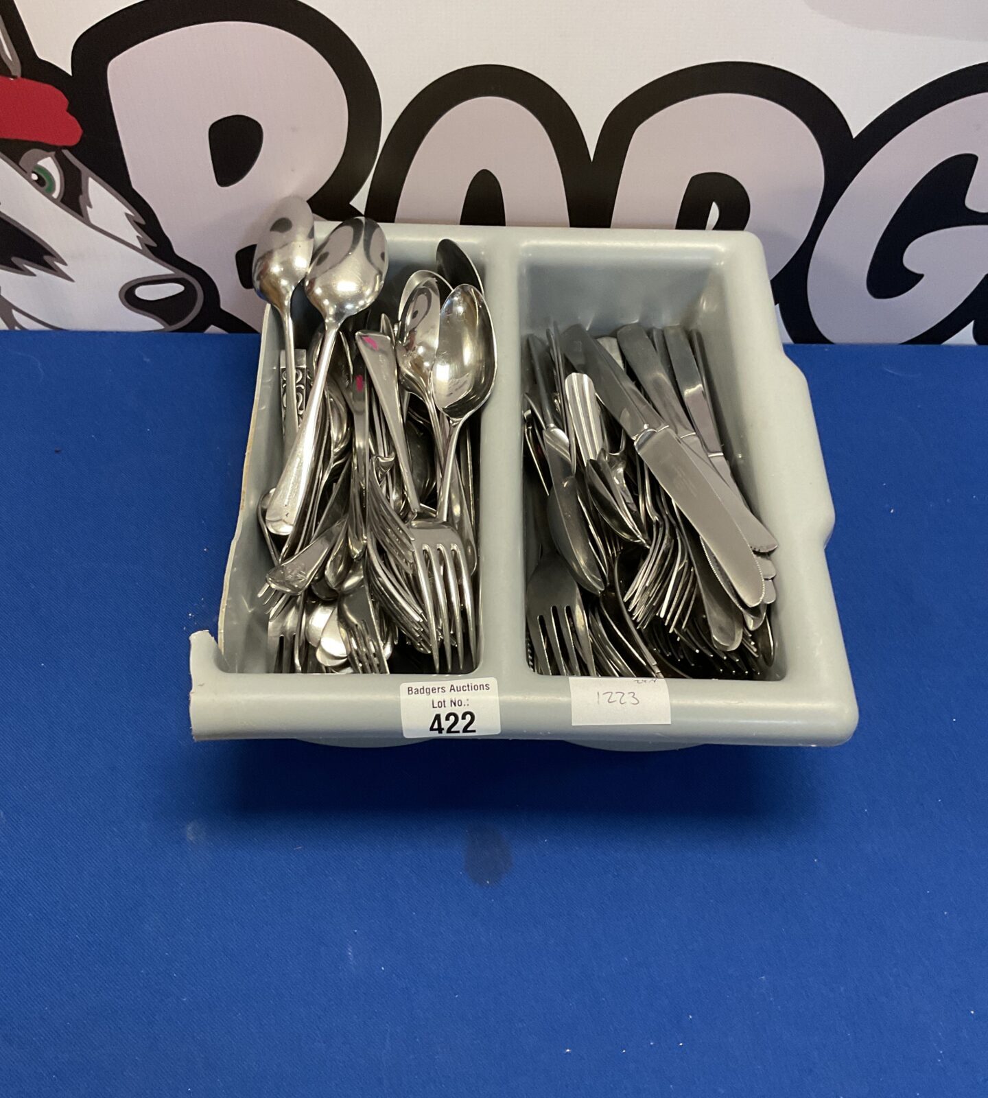Two trays of mixed cutlery inc wooloo and monogram