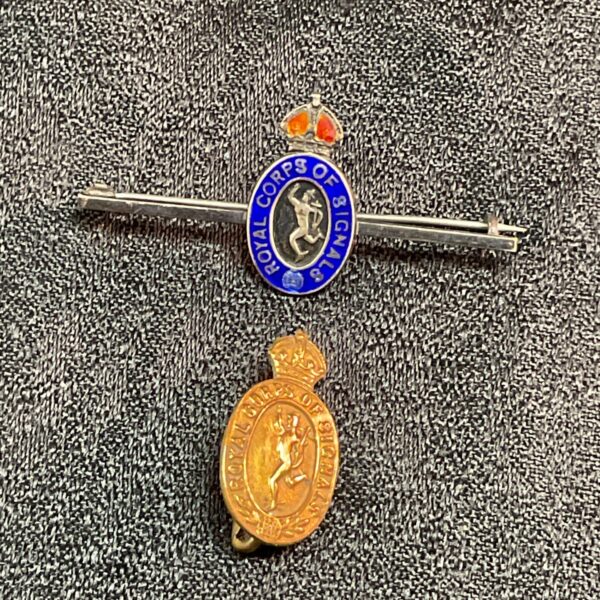 Vintage Royal Corps of Signals brooch, silver bar, military collectable.