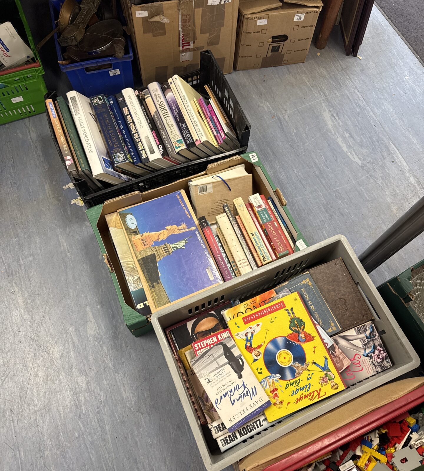 Three crates of assorted books