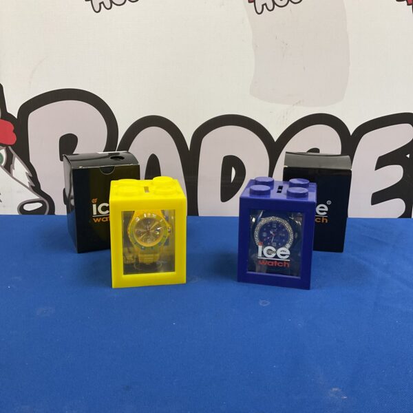 Pair of colourful Ice watches presented as a lot.