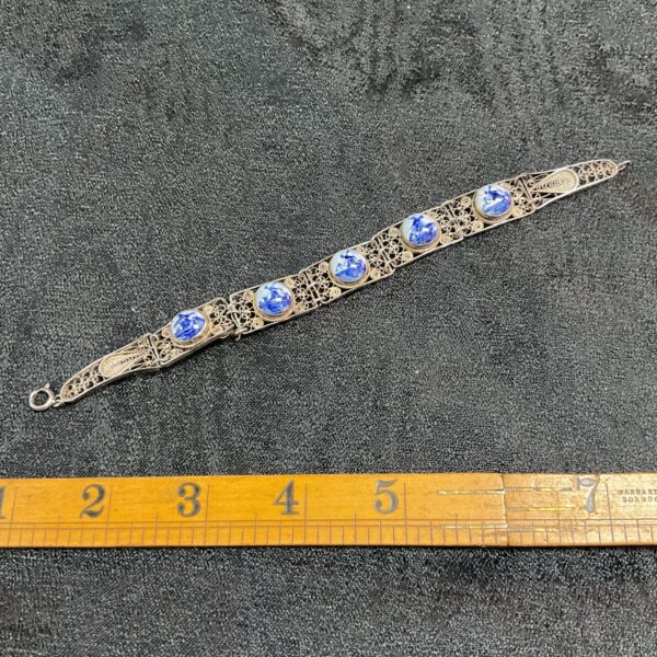 Vintage Dutch silver filigree bracelet with delicate Delft-inspired design.