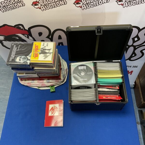 Box of assorted dvds incl. world war 2 in colour, and variety of CDs incl. frank sinatra