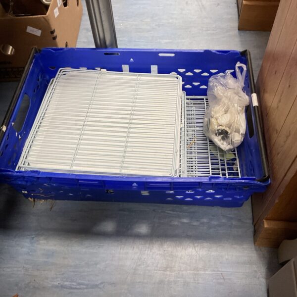 Crate containing cat cage with fittings