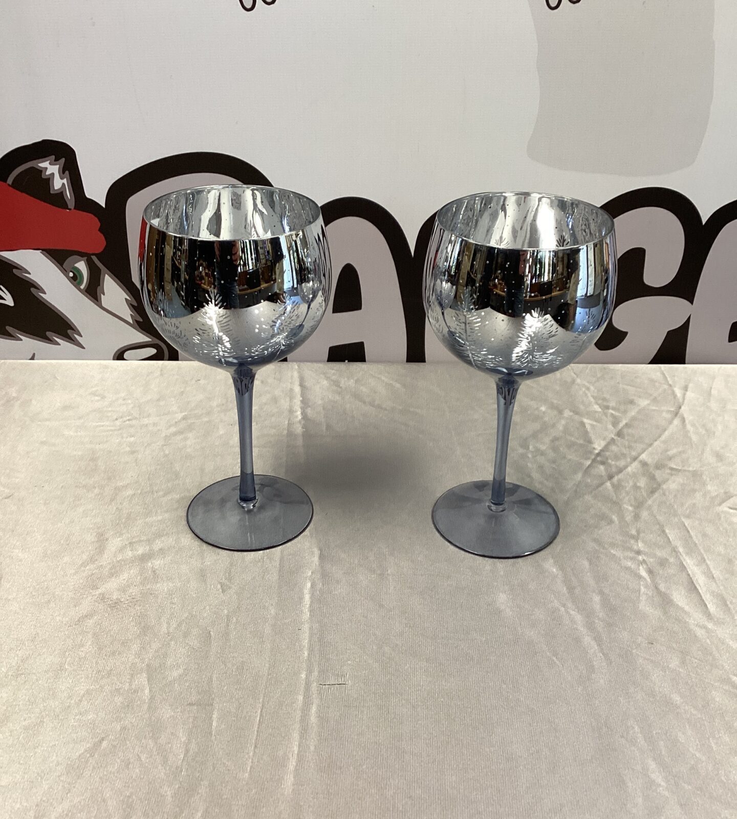 Two Sliver Glass Wine Goblets