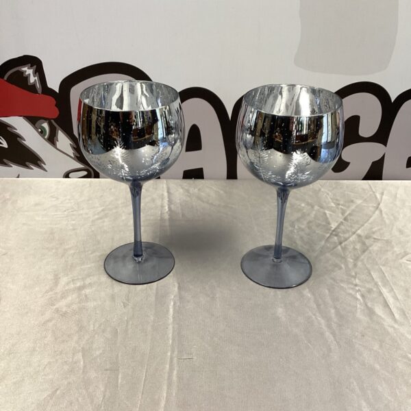 Two Sliver Glass Wine Goblets