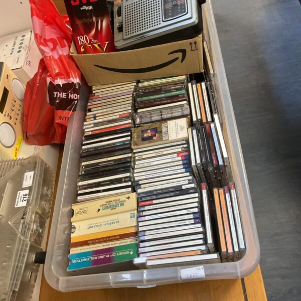 Large collection of CDs incl. classical and relaxing music, with JVC tapes and Sanyo receiver