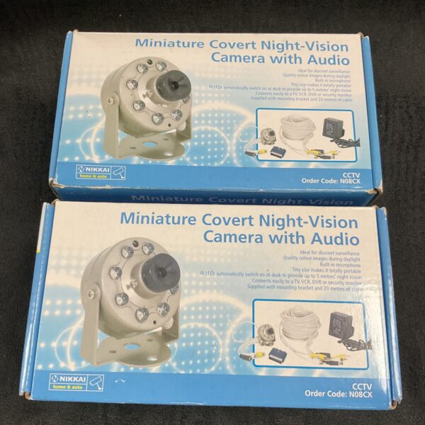 Miniature covert night vision camera with audio for surveillance.