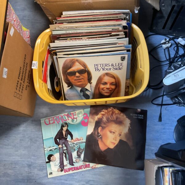 Basket of mixed 12” vinyl records