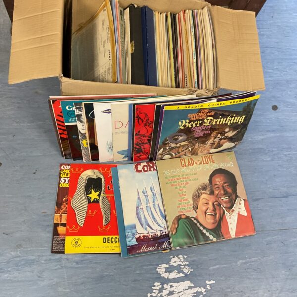 Box of 12” vinyl records inc glad with love