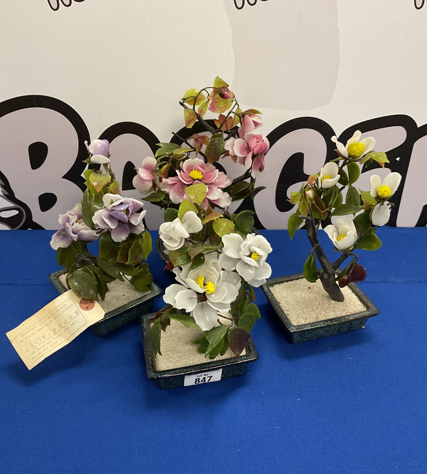 Four Hathaway glass mnfg co glass Peony floral displays