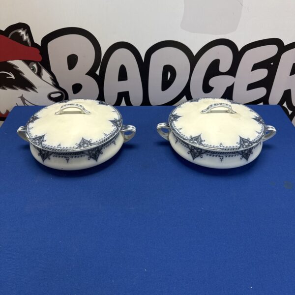 Two vintage Gibson & sons burslem blue & white China taureens 8.5” diameter approx