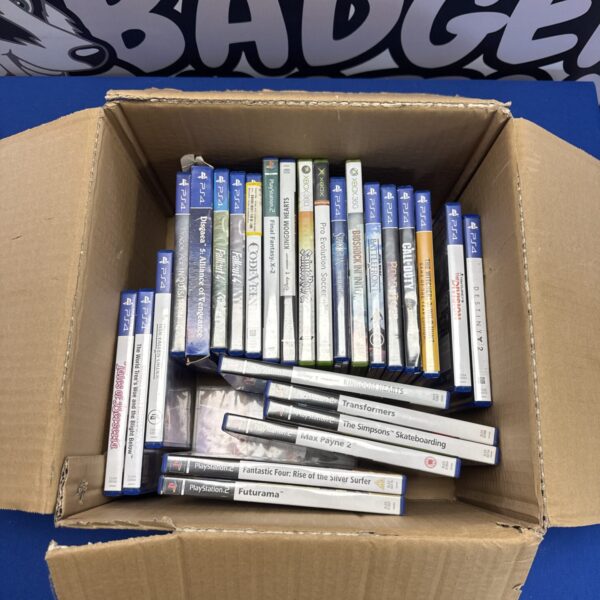 Box of PlayStation & xbox games