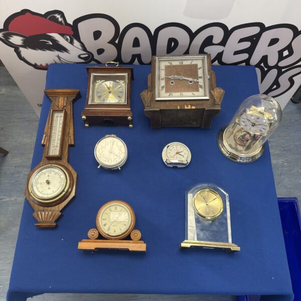 Selection of clocks inc Enfield Art Deco Style & a barometer