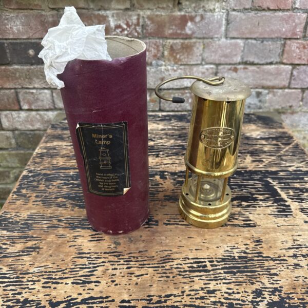 Vintage Ferndale brass miners lamp with original box.