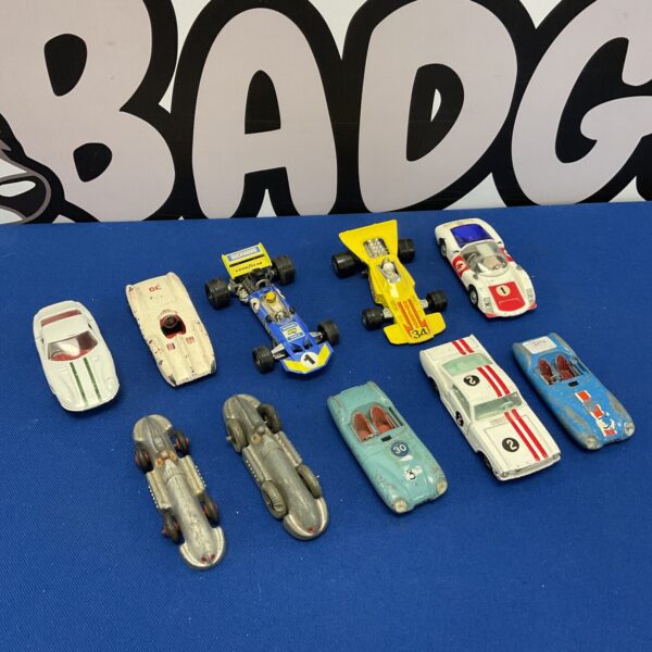 Vintage lot of diecast toy cars, including Corgi and Dinky Toys.
