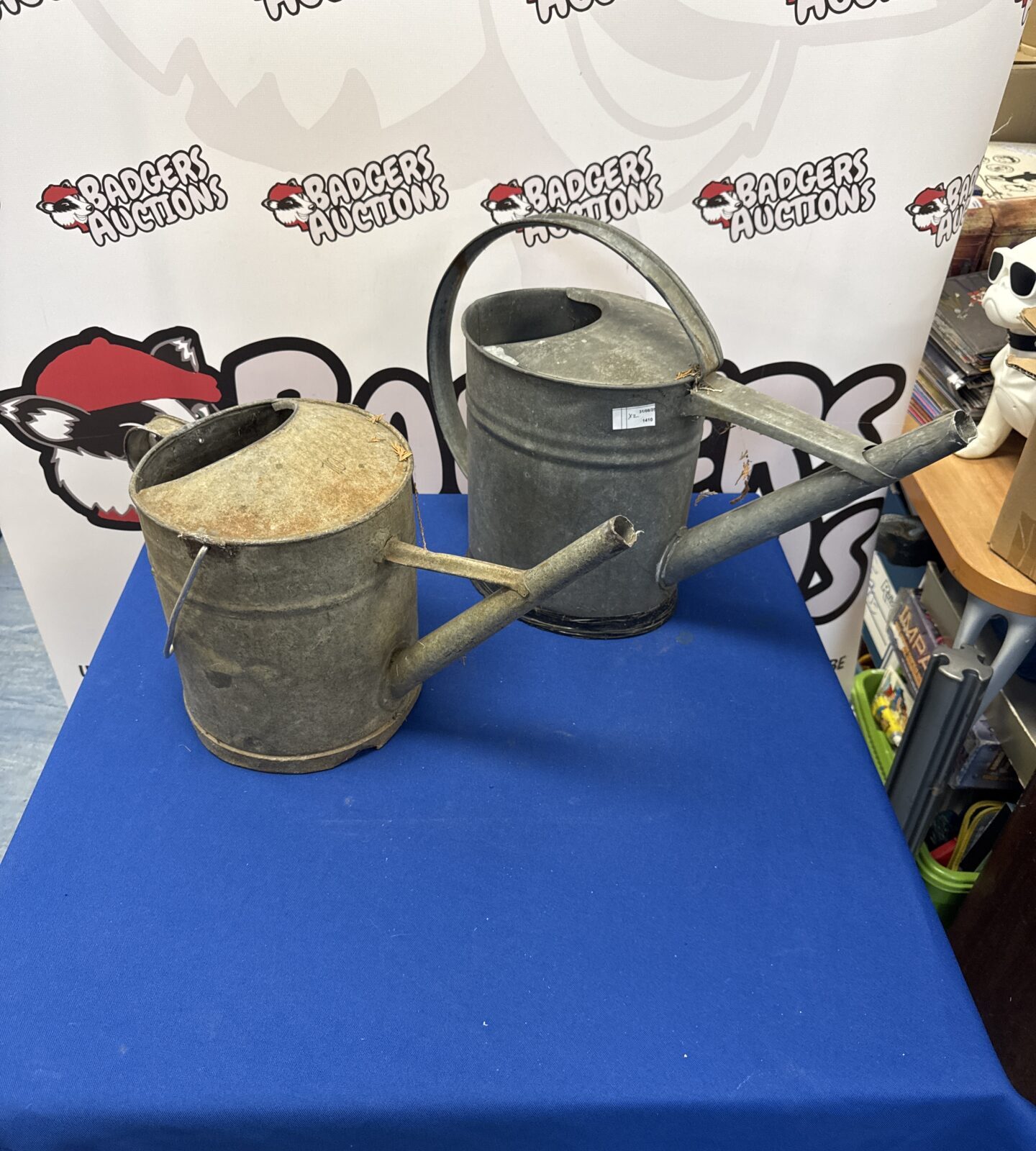 Two vintage galvanised watering cans