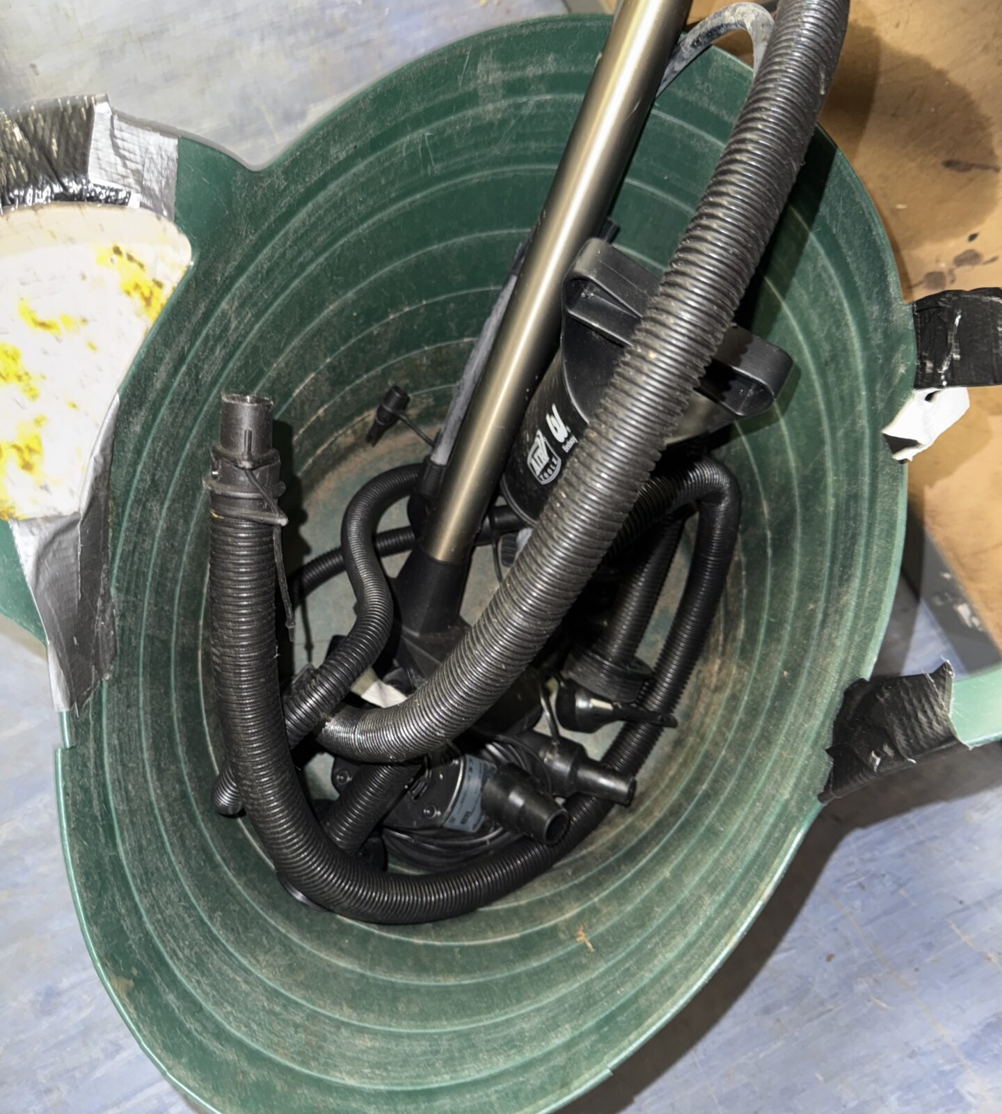 Bucket with various air pump contents