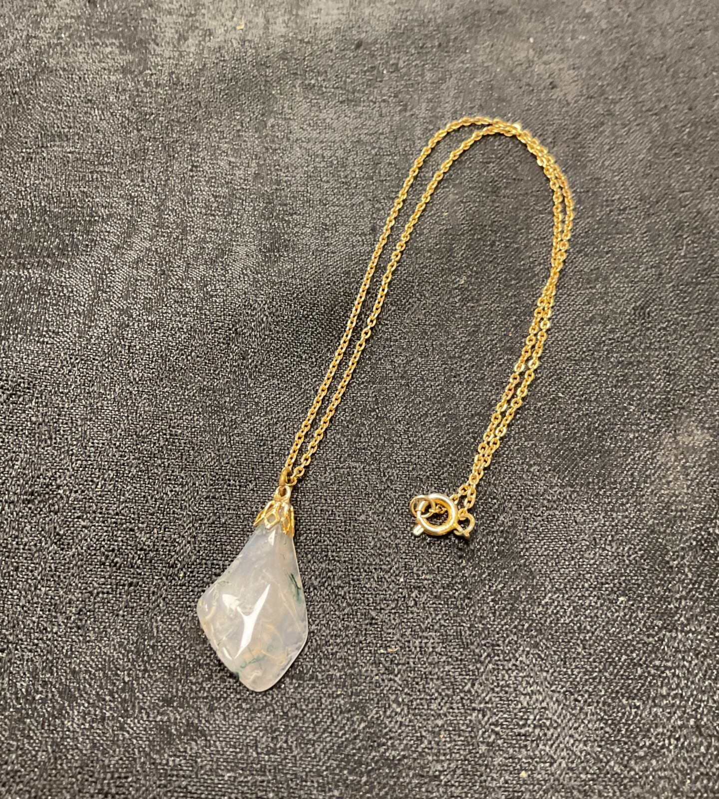 Semi precious quartz pendant necklace with plant inclusions